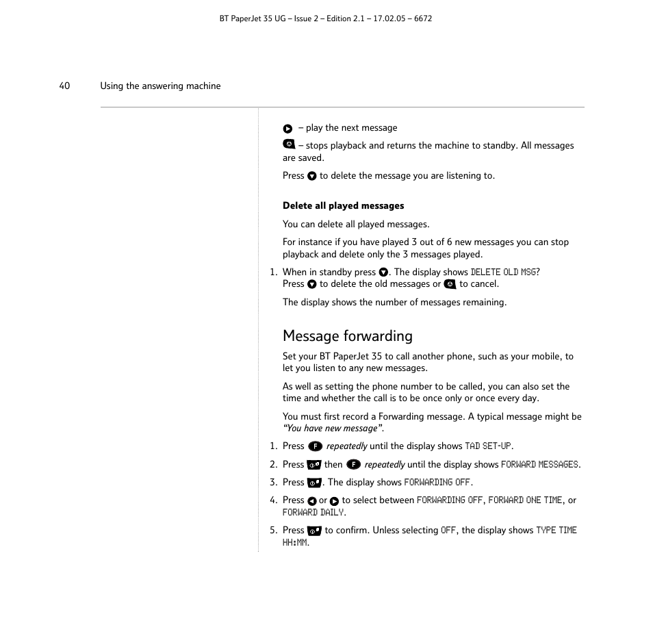 Message forwarding | BT PaperJet 35 User Manual | Page 40 / 75