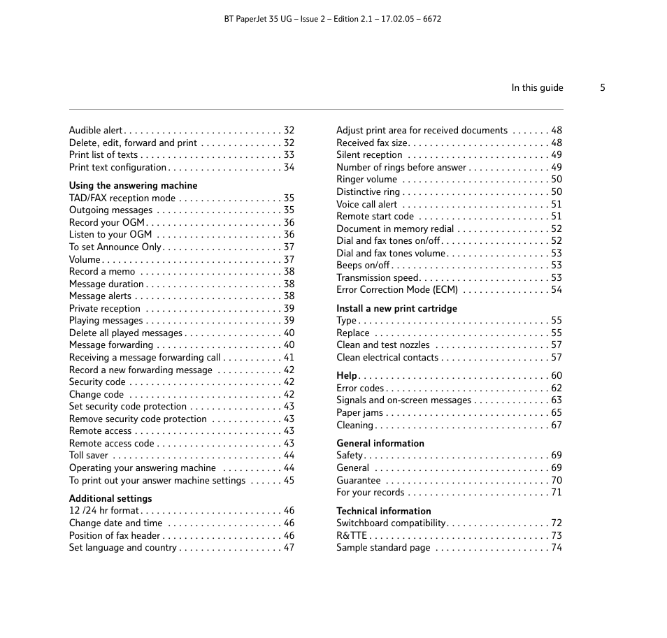 BT PaperJet 35 User Manual | Page 5 / 75
