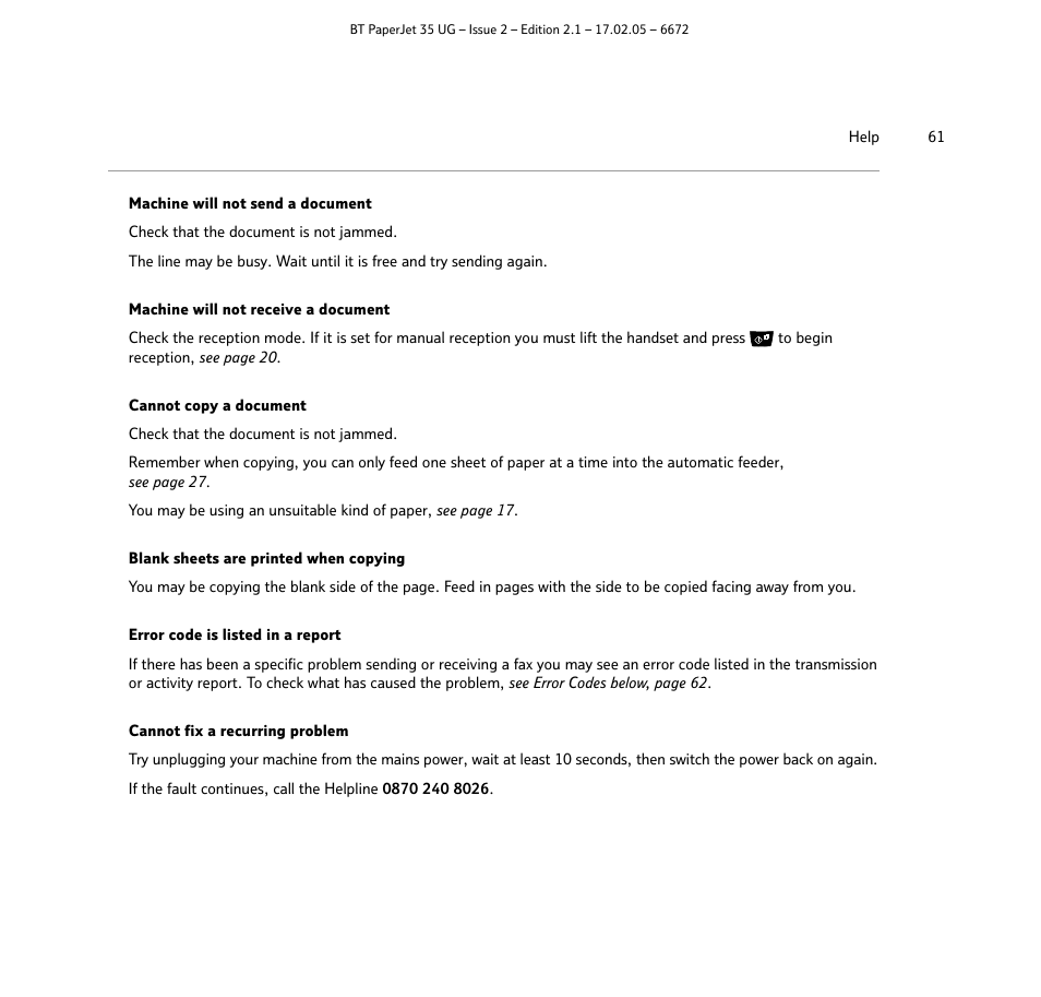 BT PaperJet 35 User Manual | Page 61 / 75