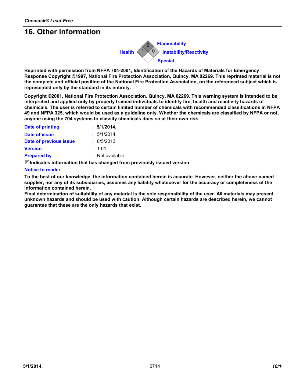 Other information | Chemtronics Chemask® LF - Lead-Free CLF8 User Manual | Page 10 / 10