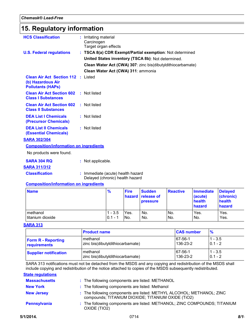 Regulatory information | Chemtronics Chemask® LF - Lead-Free CLF8 User Manual | Page 8 / 10