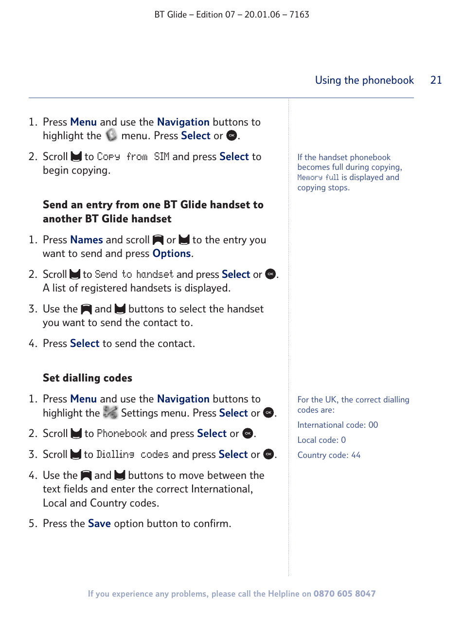 BT Glide 7163 User Manual | Page 21 / 76