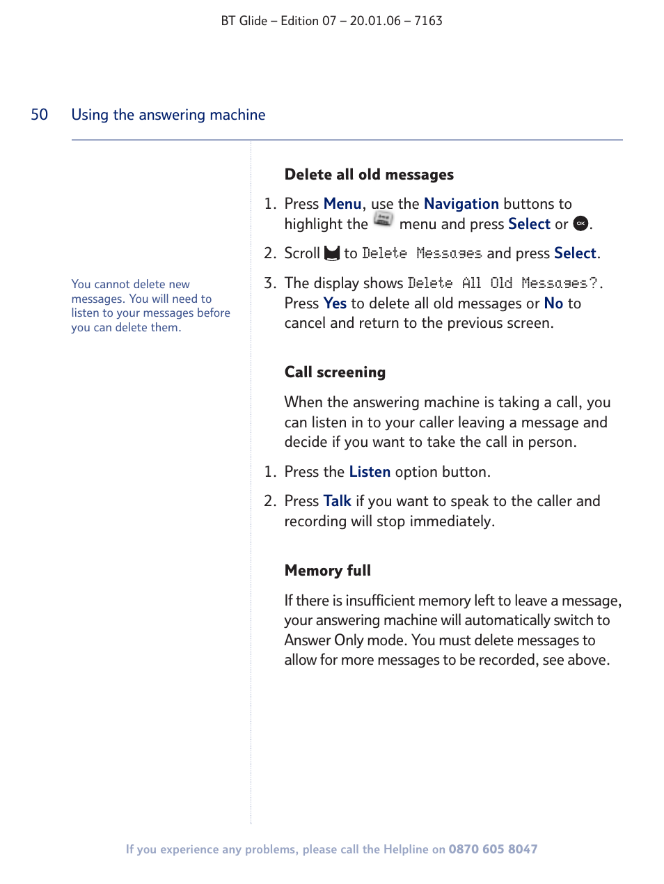BT Glide 7163 User Manual | Page 50 / 76