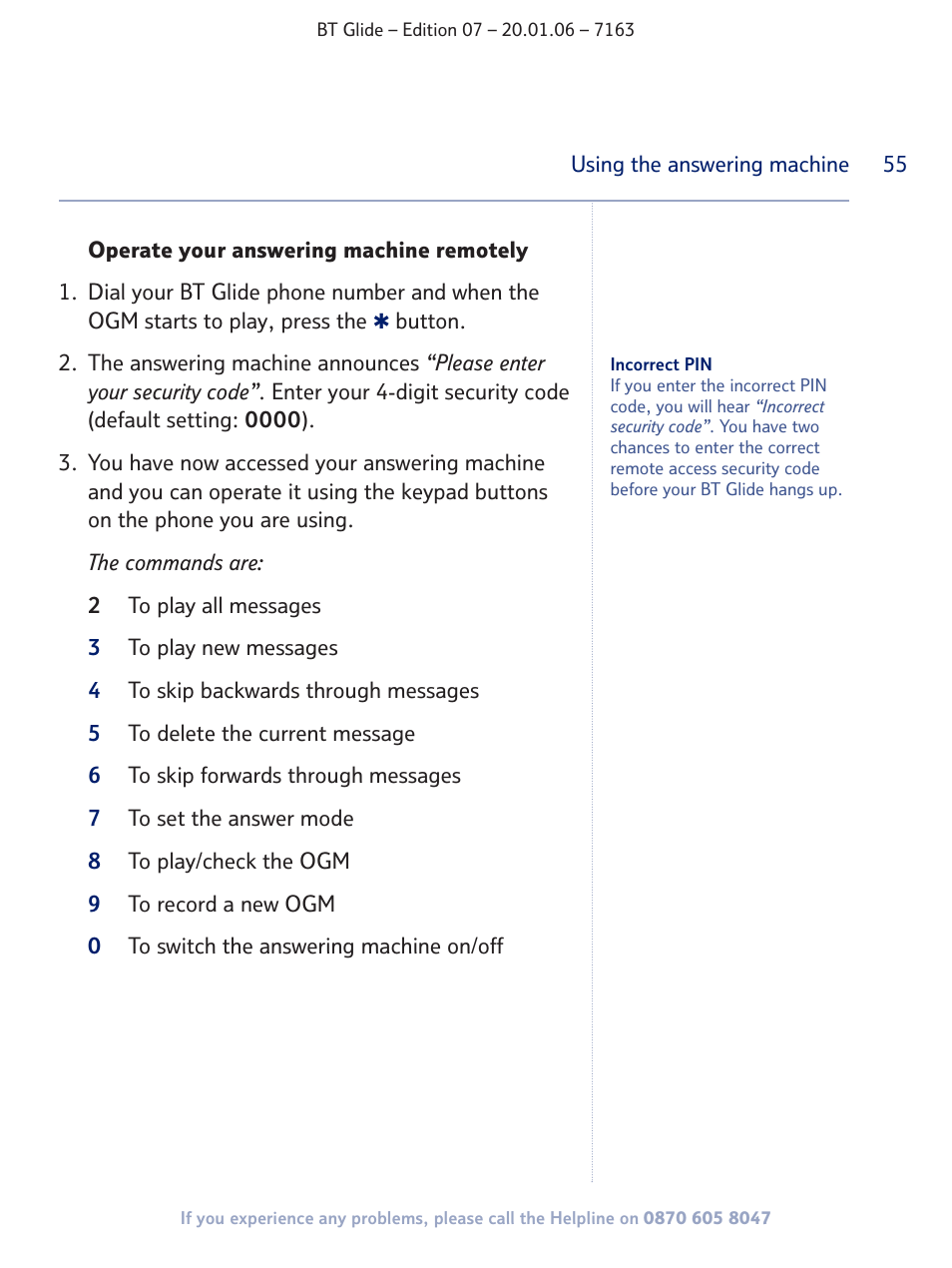 BT Glide 7163 User Manual | Page 55 / 76