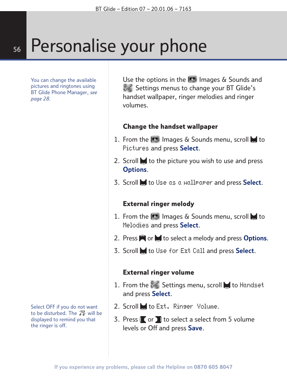 Personalise your phone | BT Glide 7163 User Manual | Page 56 / 76