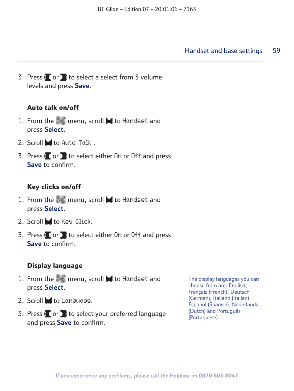 BT Glide 7163 User Manual | Page 59 / 76
