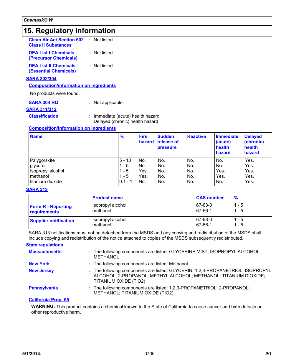 Regulatory information | Chemtronics Chemask® W - Water Soluble CW8 User Manual | Page 9 / 11