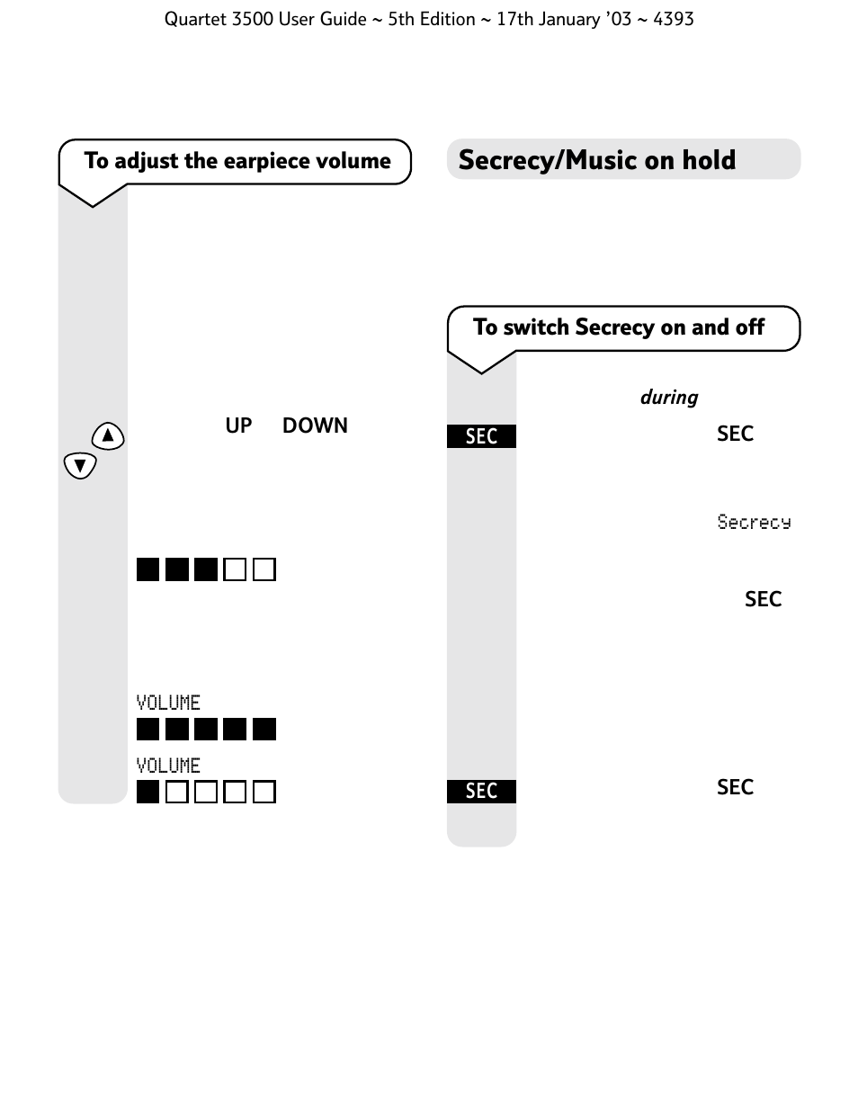 Secrecy/music on hold | BT 3500 User Manual | Page 20 / 72