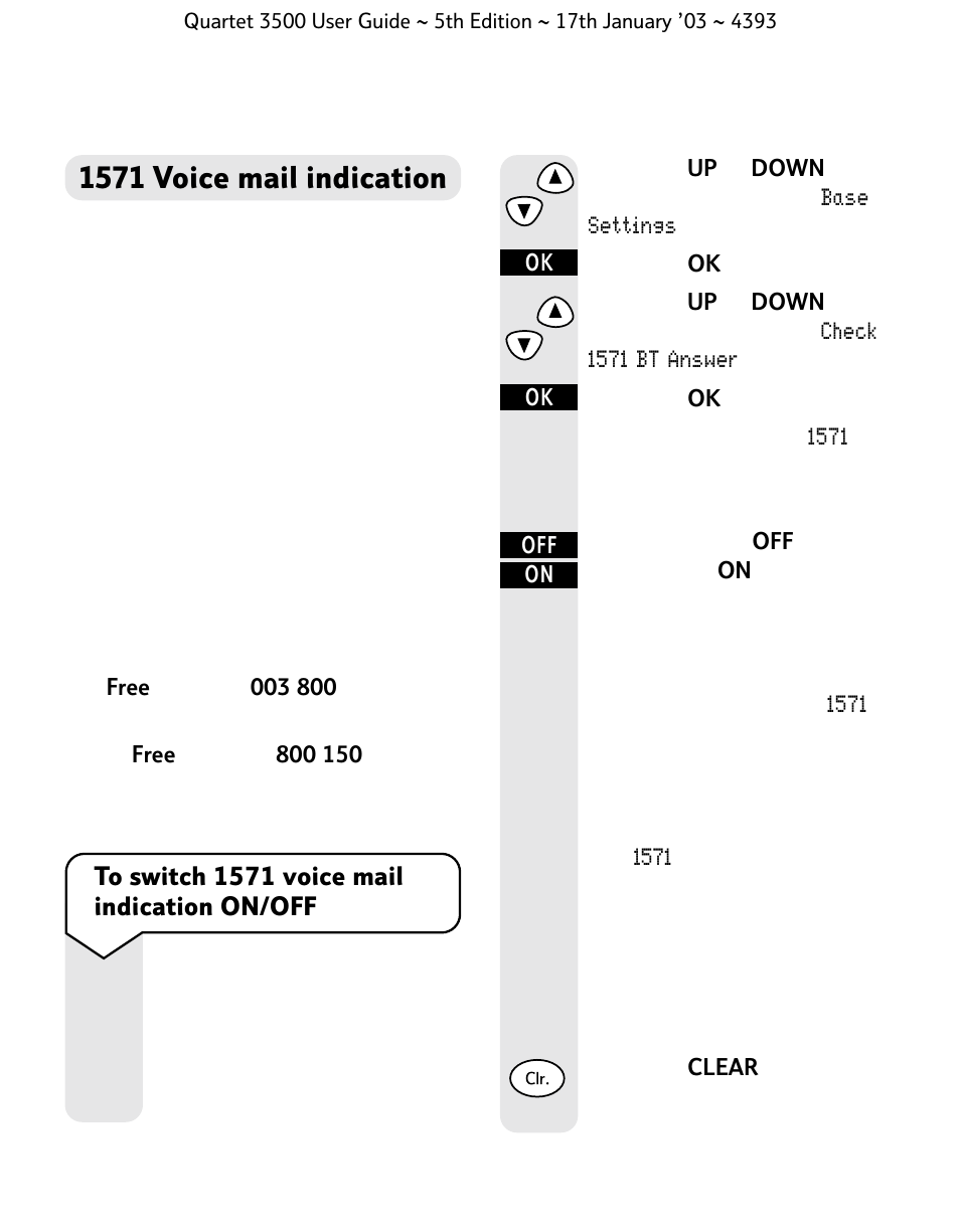 1571 voice mail indication | BT 3500 User Manual | Page 36 / 72
