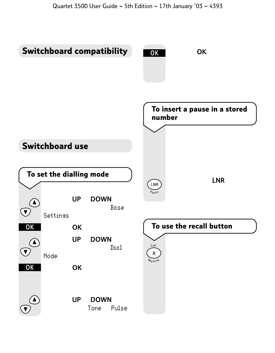 Switchboard compatibility, Switchboard use | BT 3500 User Manual | Page 65 / 72