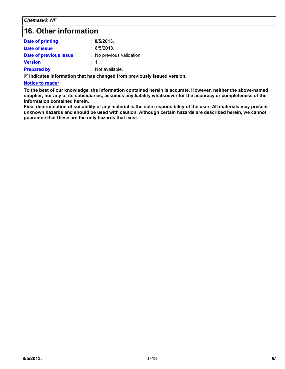 Other information | Chemtronics Chemask® WF – Water Filterable CWF8 User Manual | Page 9 / 9