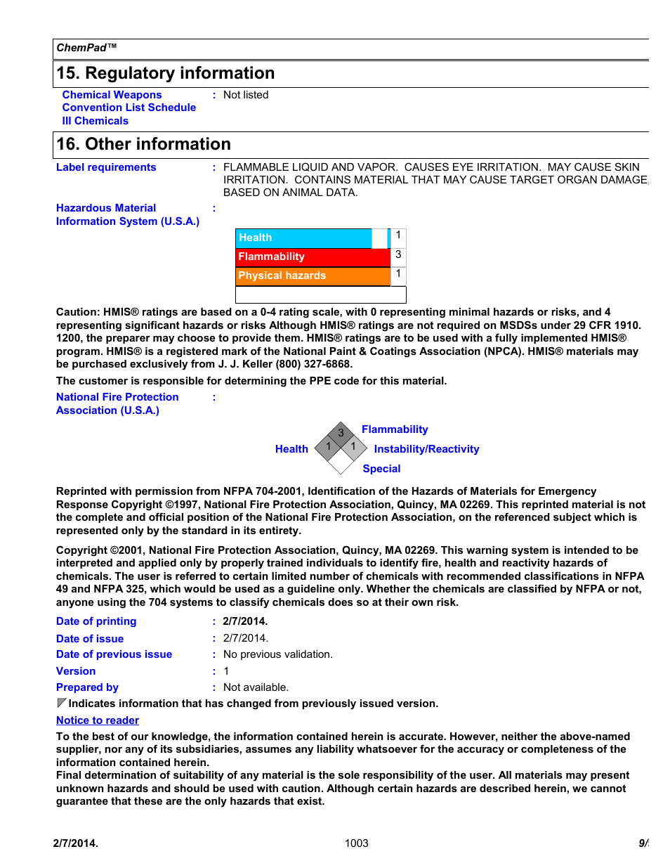 Regulatory information, Other information | Chemtronics Chempad CP400 User Manual | Page 9 / 9