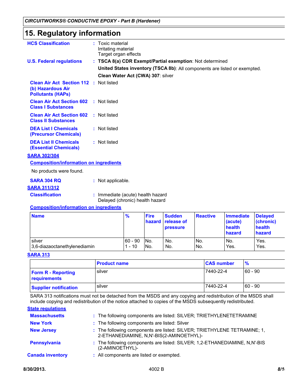 Regulatory information | Chemtronics CircuitWorks 5 Minute Conductive Epoxy CW2400J User Manual | Page 8 / 10