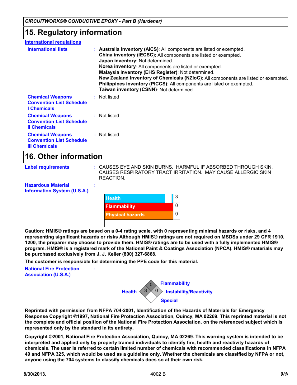 Regulatory information, Other information | Chemtronics CircuitWorks 5 Minute Conductive Epoxy CW2400J User Manual | Page 9 / 10