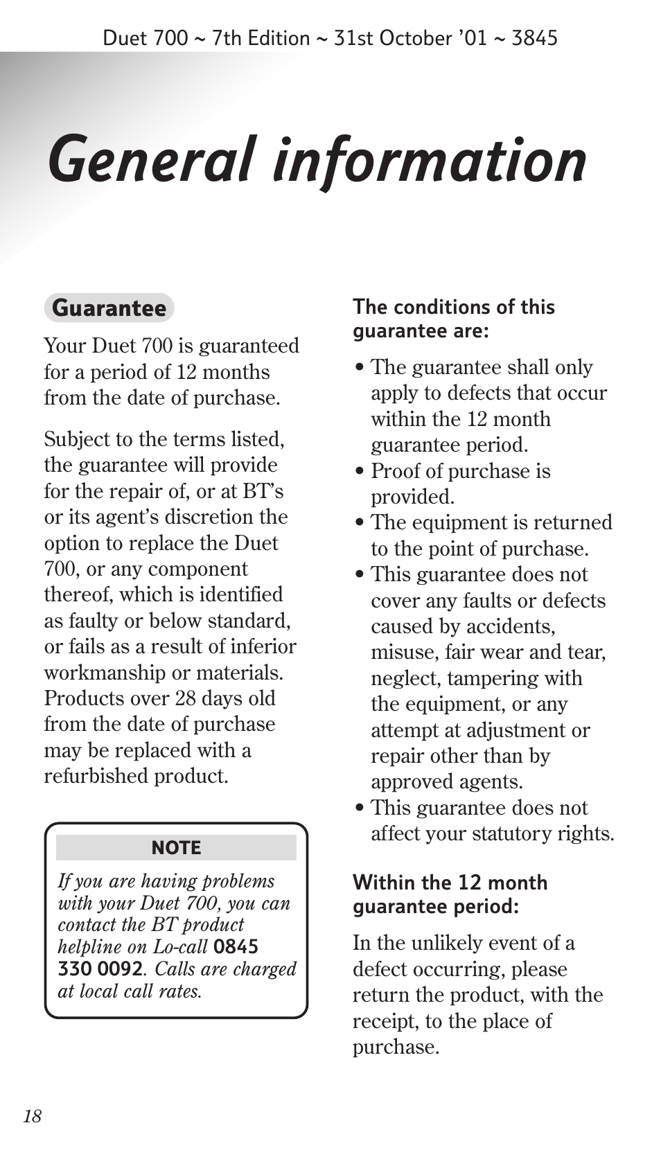 General information | BT Synergy 700 User Manual | Page 18 / 22