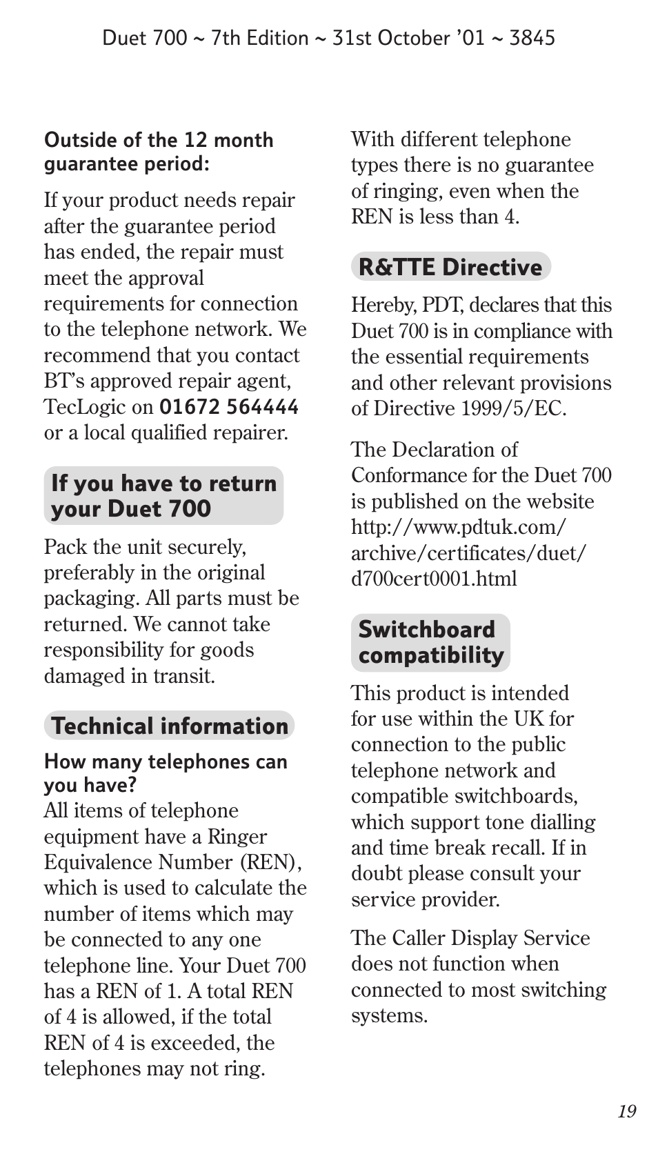BT Synergy 700 User Manual | Page 19 / 22