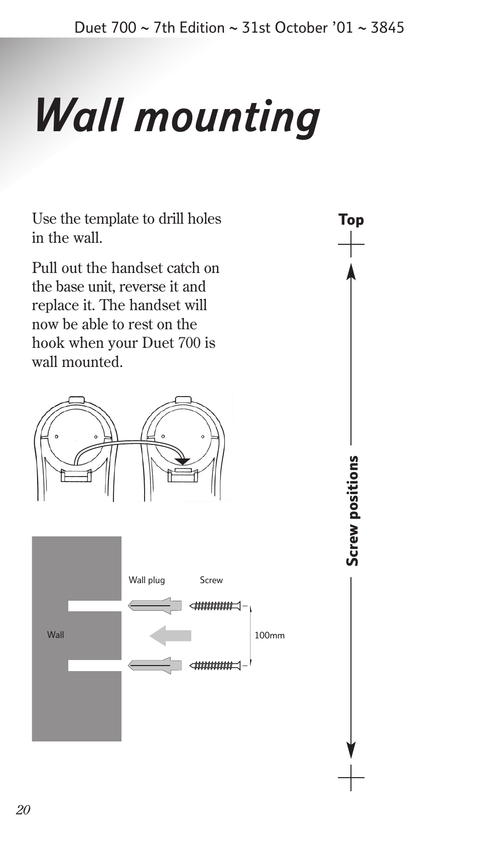 Wall mounting | BT Synergy 700 User Manual | Page 20 / 22