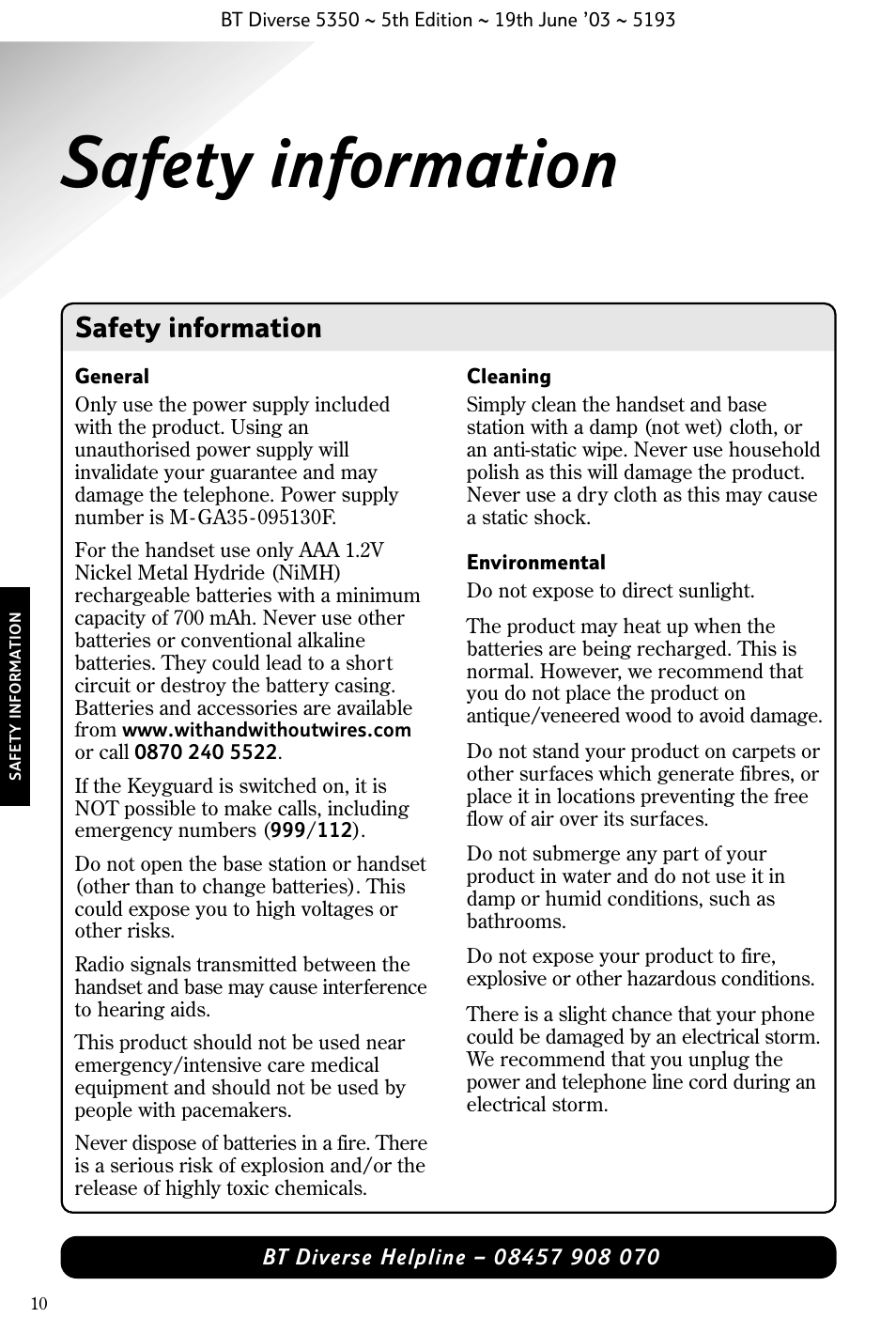 Safety information | BT 5350 User Manual | Page 12 / 83