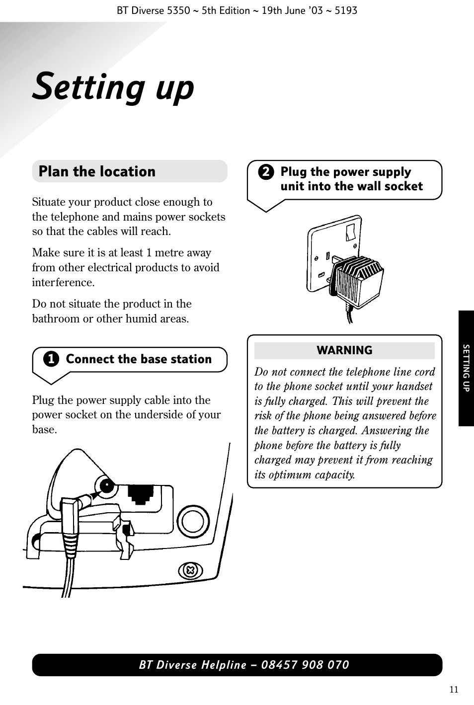 Setting up, Plan the location | BT 5350 User Manual | Page 13 / 83
