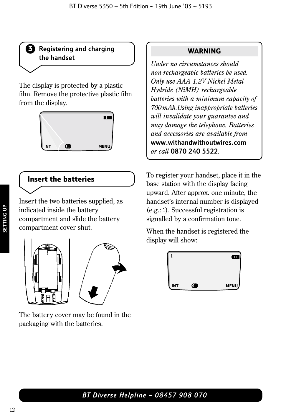Insert the batteries | BT 5350 User Manual | Page 14 / 83