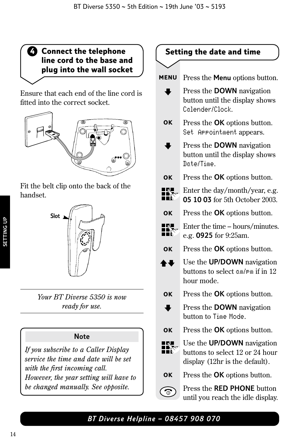 Setting the date and time | BT 5350 User Manual | Page 16 / 83