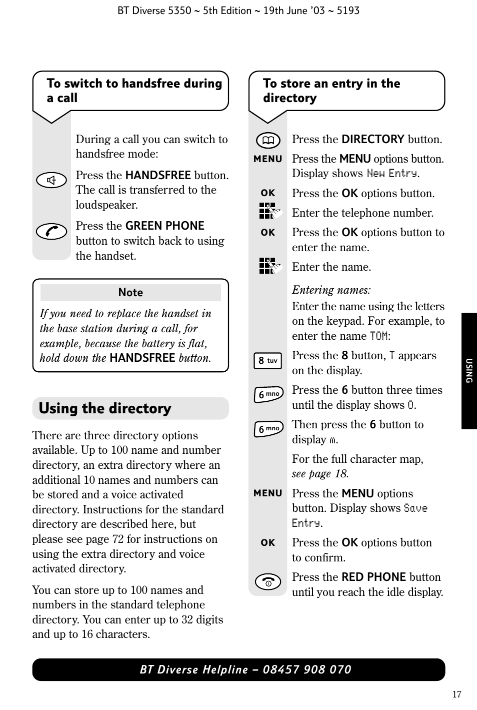 Using the directory | BT 5350 User Manual | Page 19 / 83