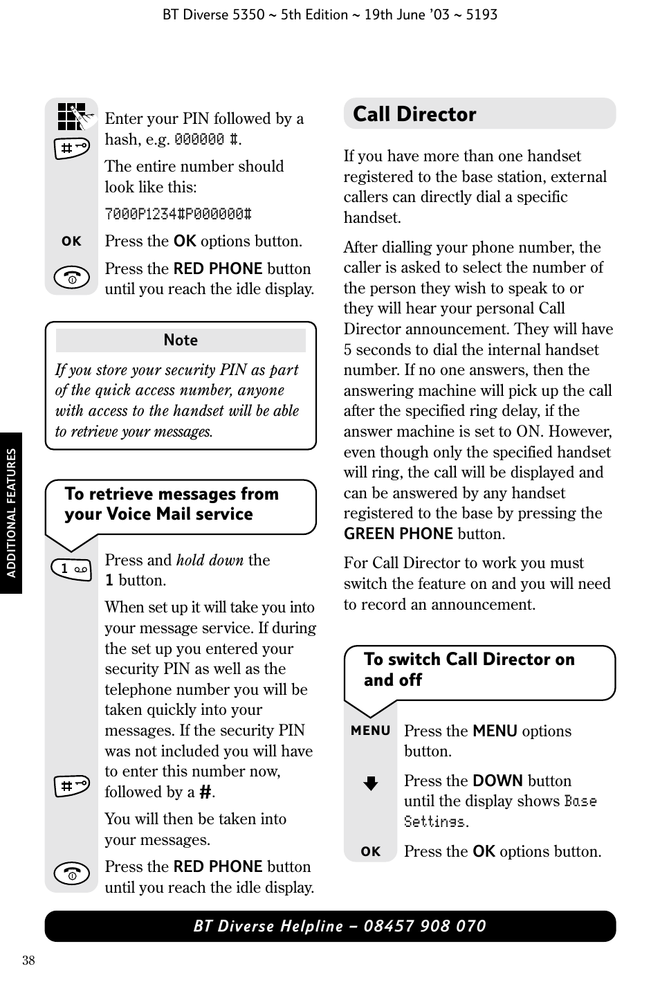 Call director | BT 5350 User Manual | Page 40 / 83