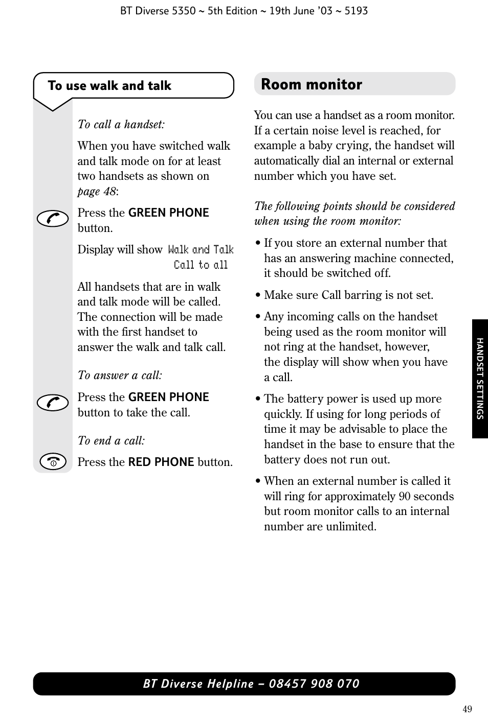 Room monitor | BT 5350 User Manual | Page 51 / 83