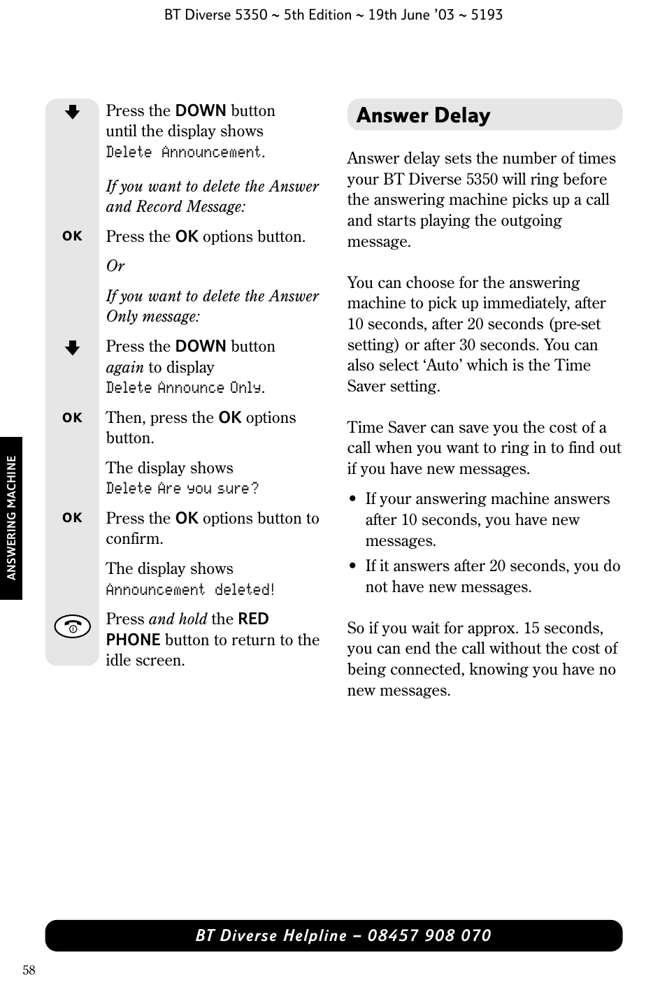 Answer delay | BT 5350 User Manual | Page 60 / 83