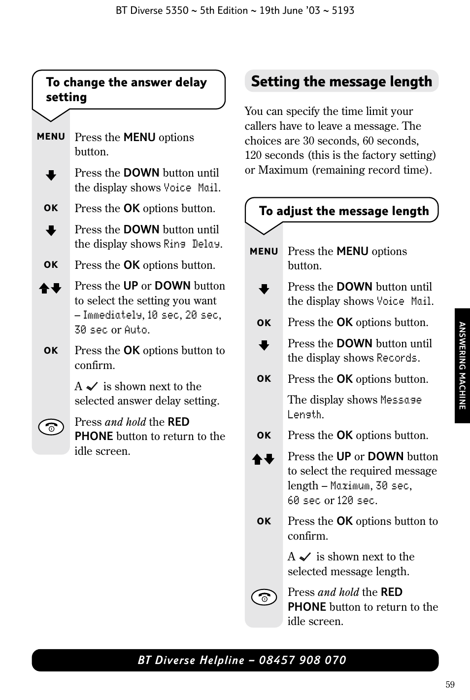 Setting the message length | BT 5350 User Manual | Page 61 / 83