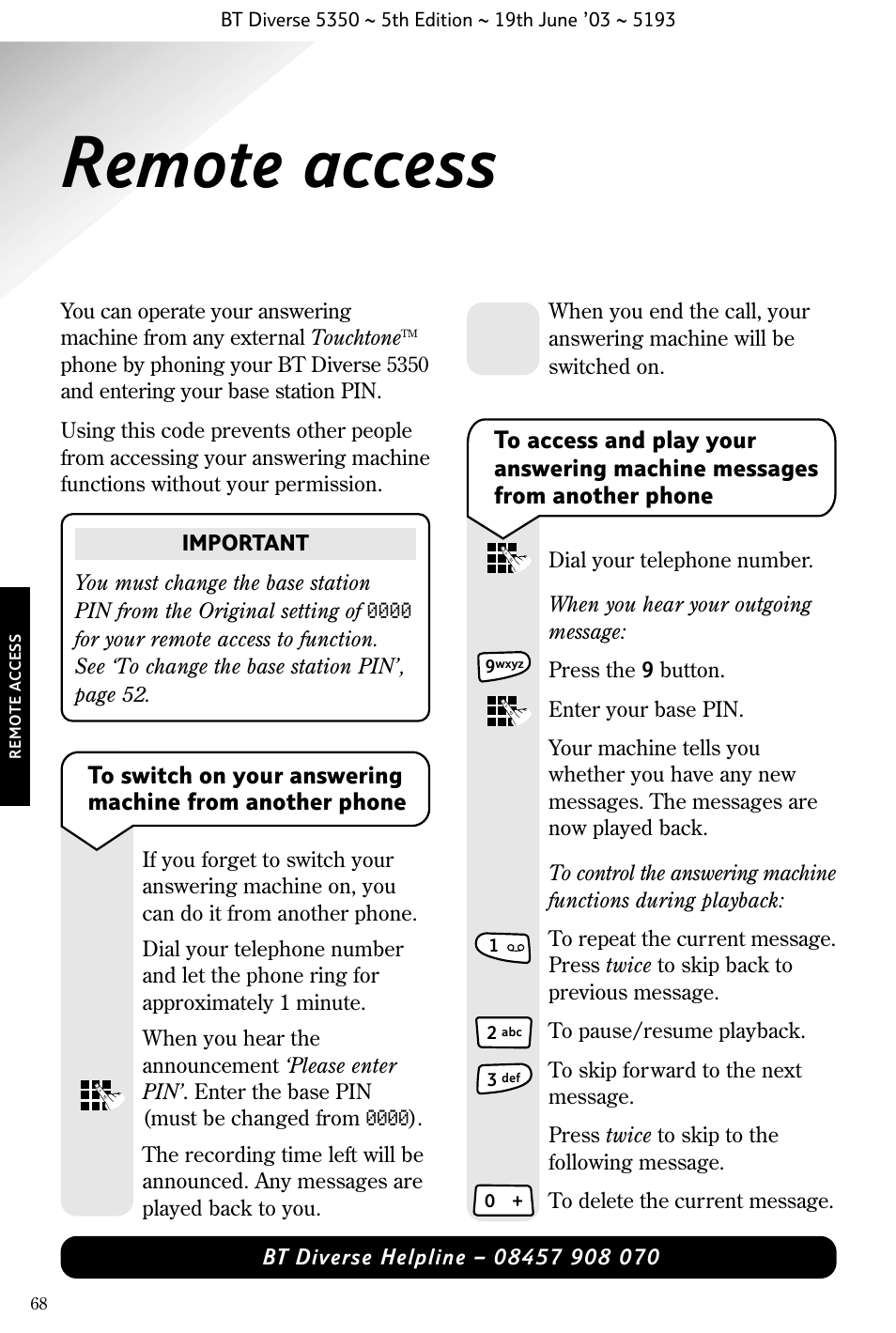 Remote access | BT 5350 User Manual | Page 70 / 83