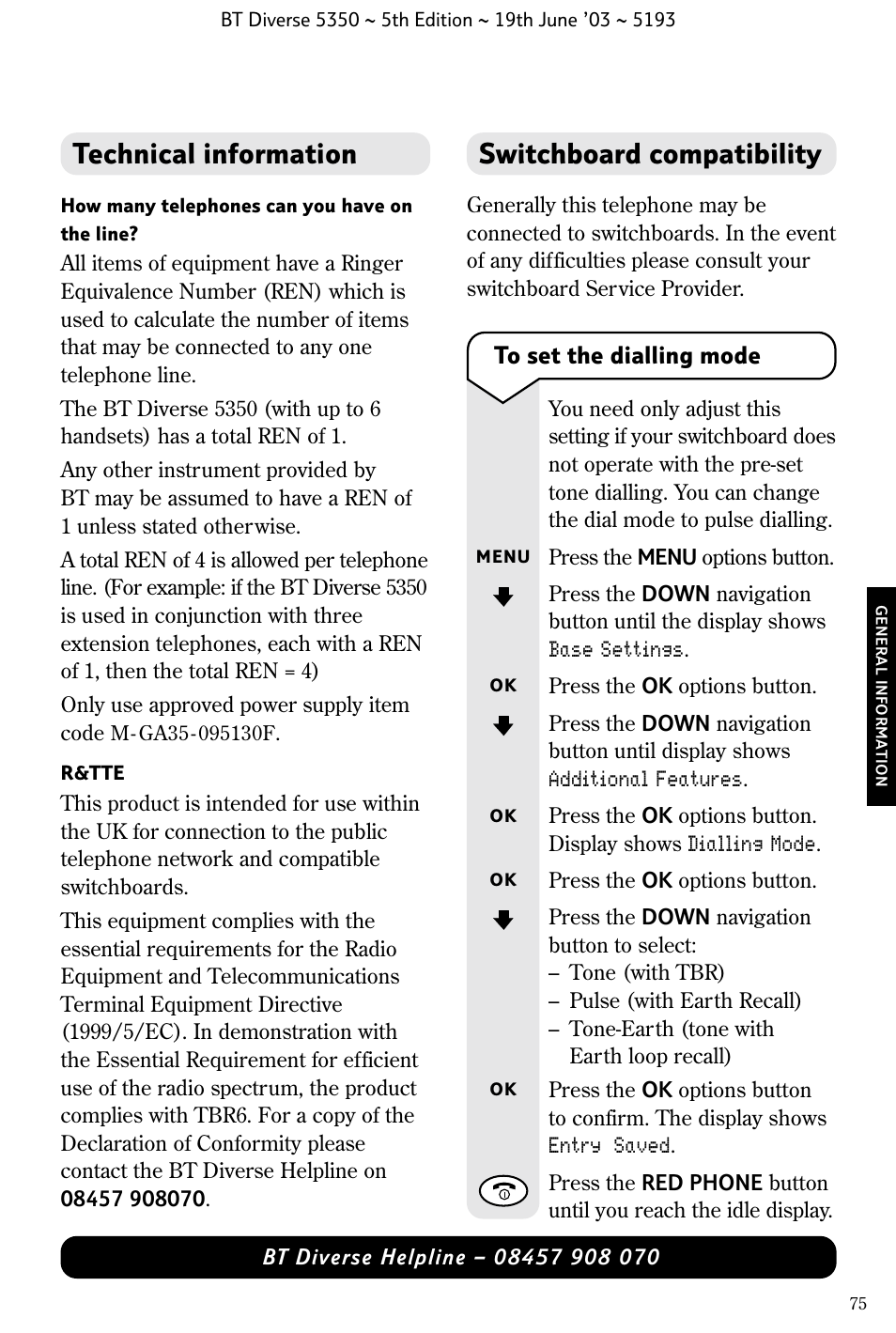 Switchboard compatibility, Technical information | BT 5350 User Manual | Page 77 / 83