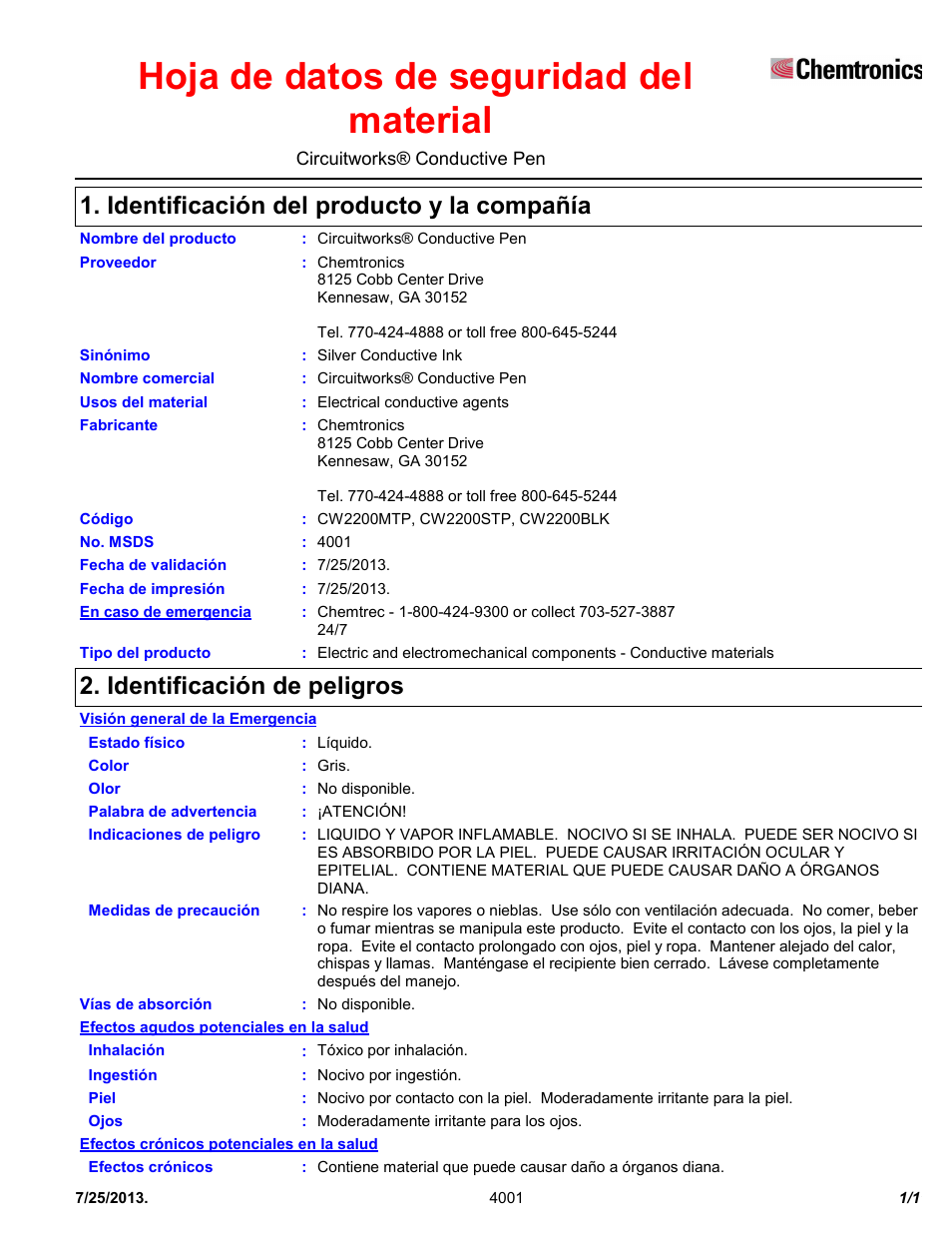 Chemtronics CircuitWorks® Conductive Pen CW2200STP User Manual | 11 pages