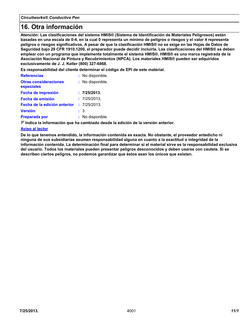 Otra información | Chemtronics CircuitWorks® Conductive Pen CW2200STP User Manual | Page 11 / 11