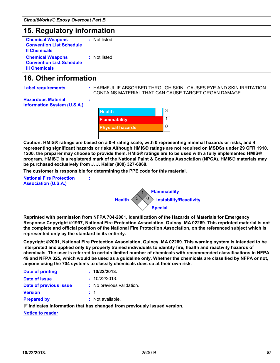 Regulatory information, Other information | Chemtronics CircuitWorks® Epoxy Overcoat (Adhesive Syringe) CW2500 User Manual | Page 8 / 9