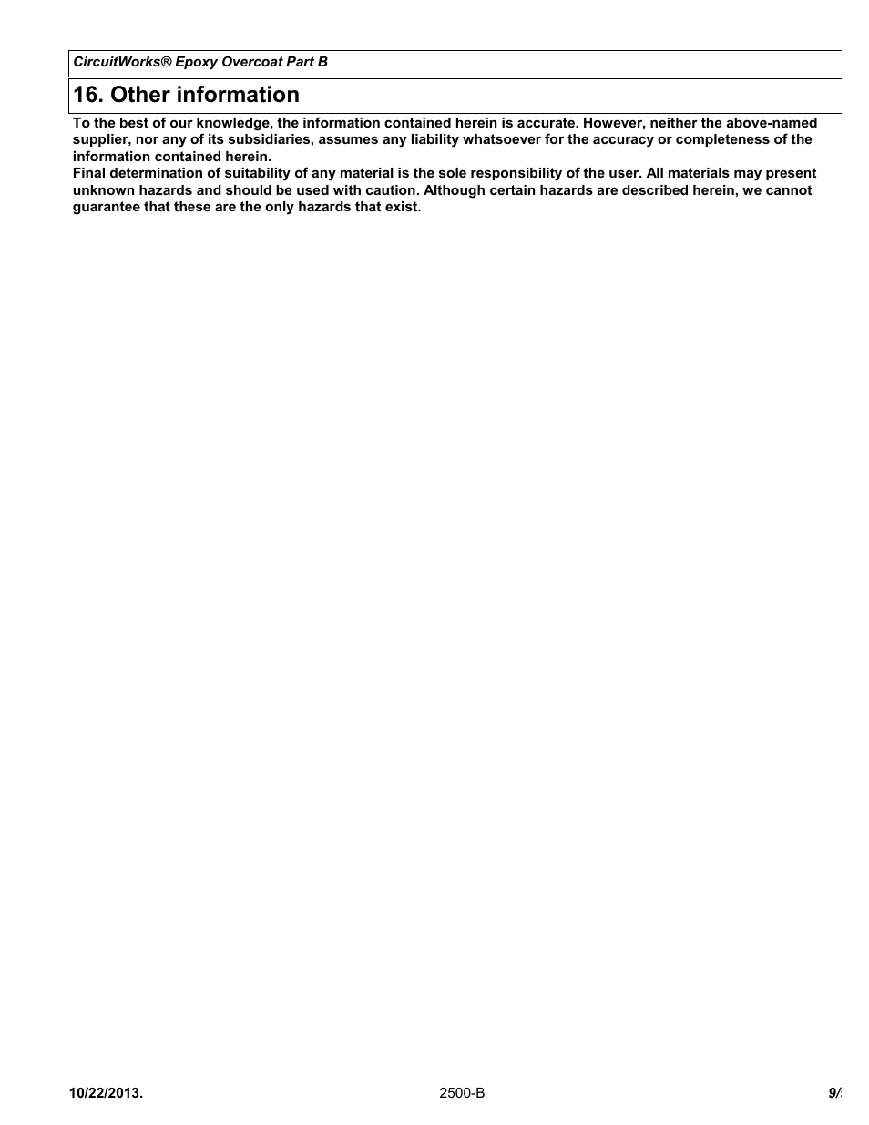 Other information | Chemtronics CircuitWorks® Epoxy Overcoat (Adhesive Syringe) CW2500 User Manual | Page 9 / 9