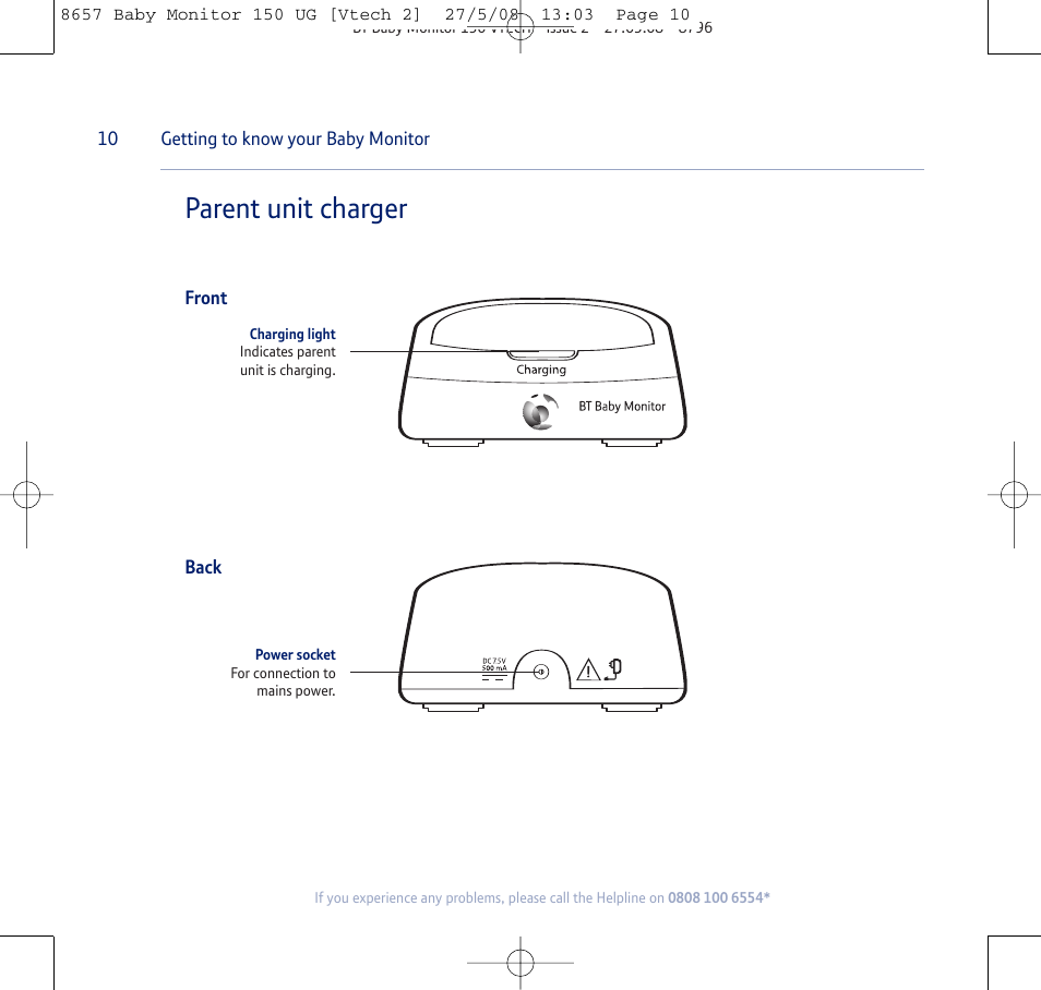 Parent unit charger | BT 150 User Manual | Page 10 / 32