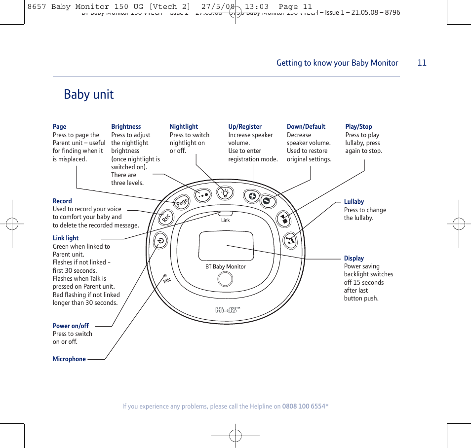 Baby unit, 11 getting to know your baby monitor | BT 150 User Manual | Page 11 / 32