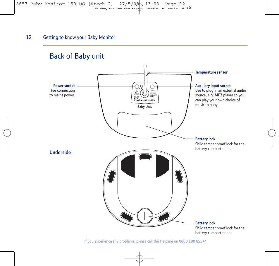Back of baby unit | BT 150 User Manual | Page 12 / 32