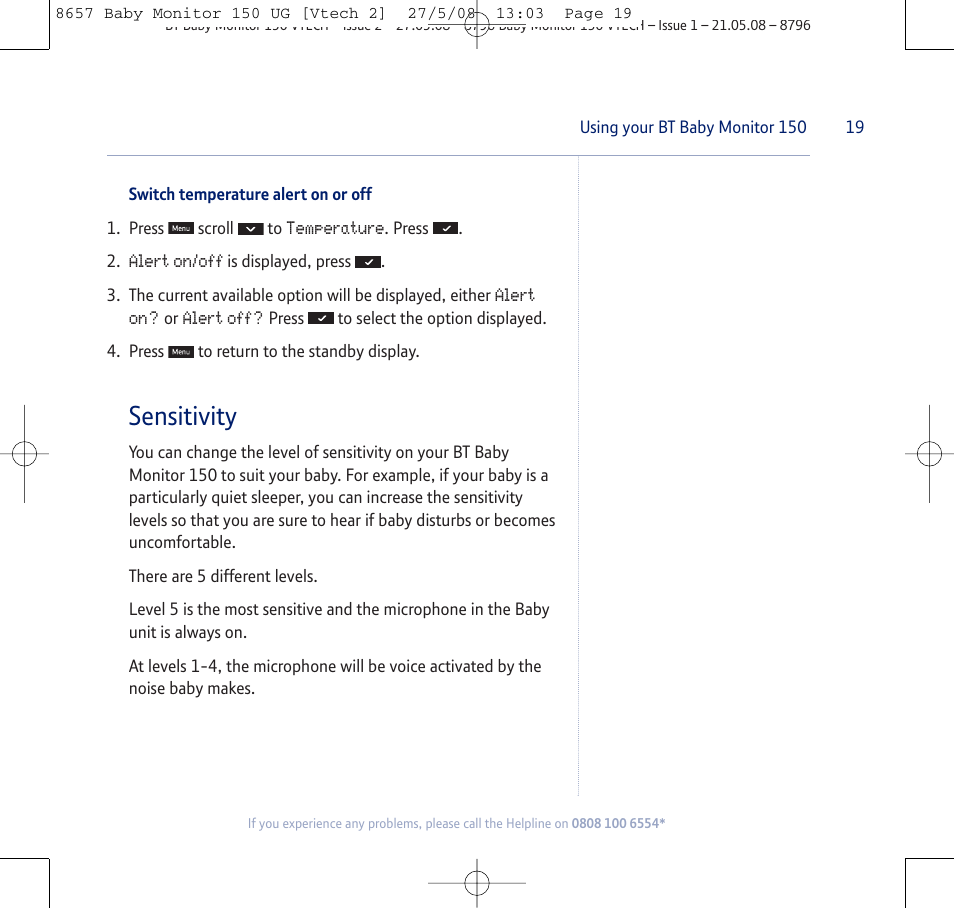 Sensitivity | BT 150 User Manual | Page 19 / 32