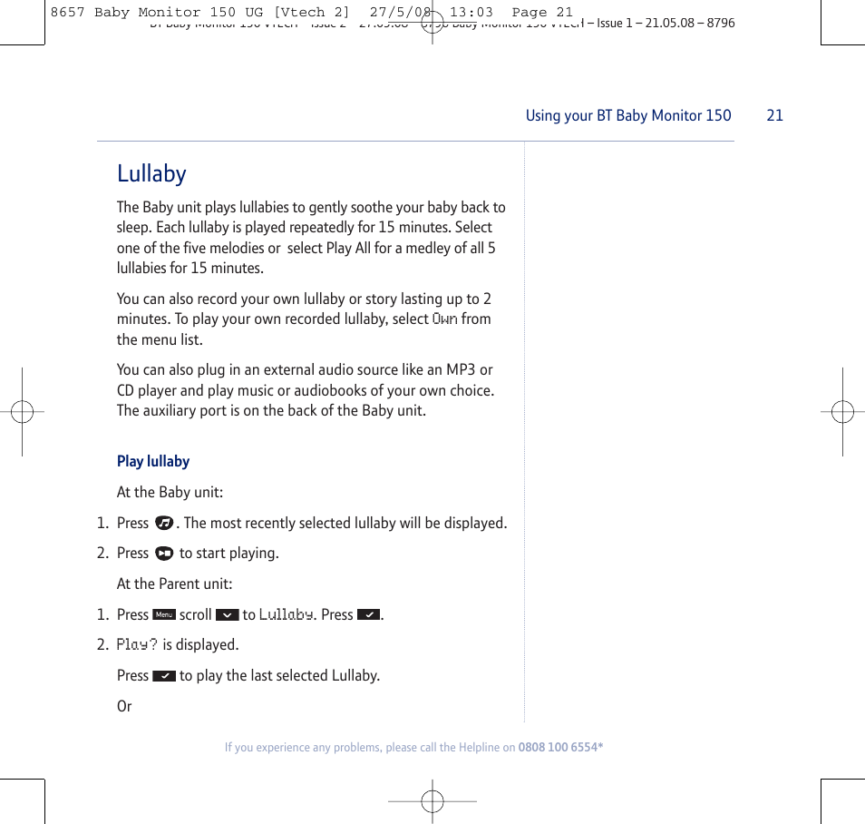 Lullaby | BT 150 User Manual | Page 21 / 32