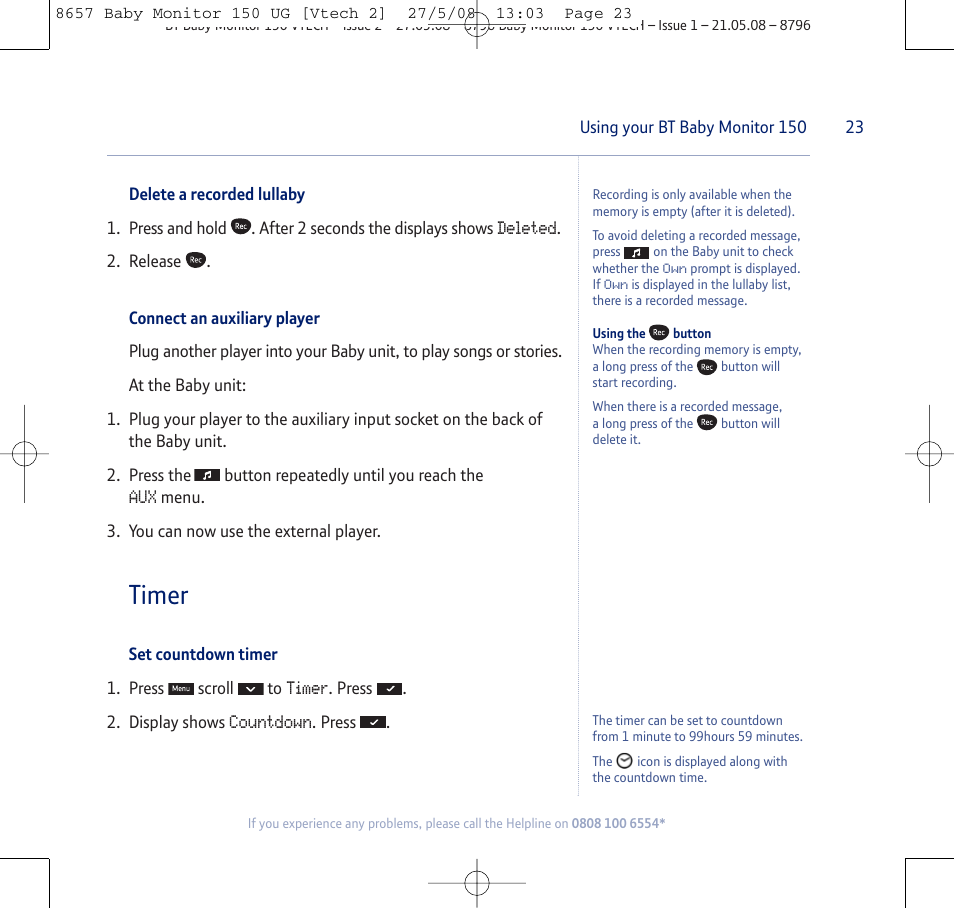 Timer | BT 150 User Manual | Page 23 / 32