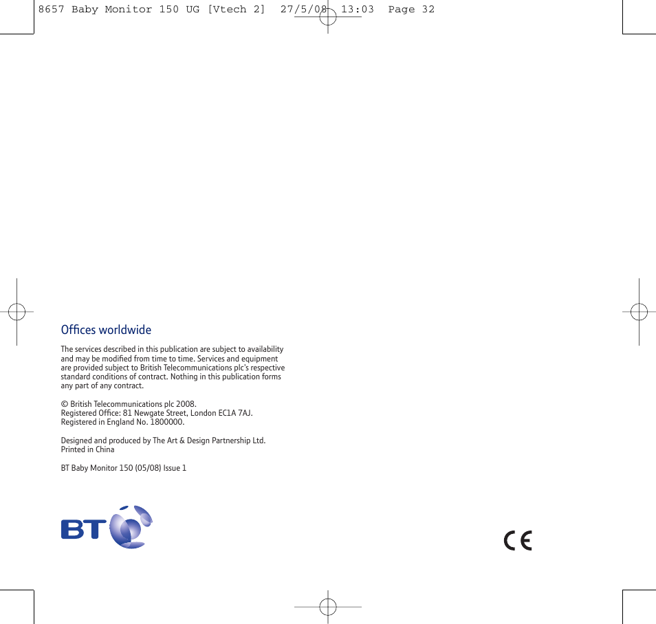 Offices worldwide | BT 150 User Manual | Page 32 / 32