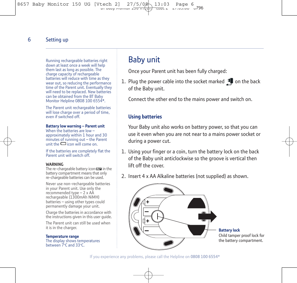 Baby unit | BT 150 User Manual | Page 6 / 32