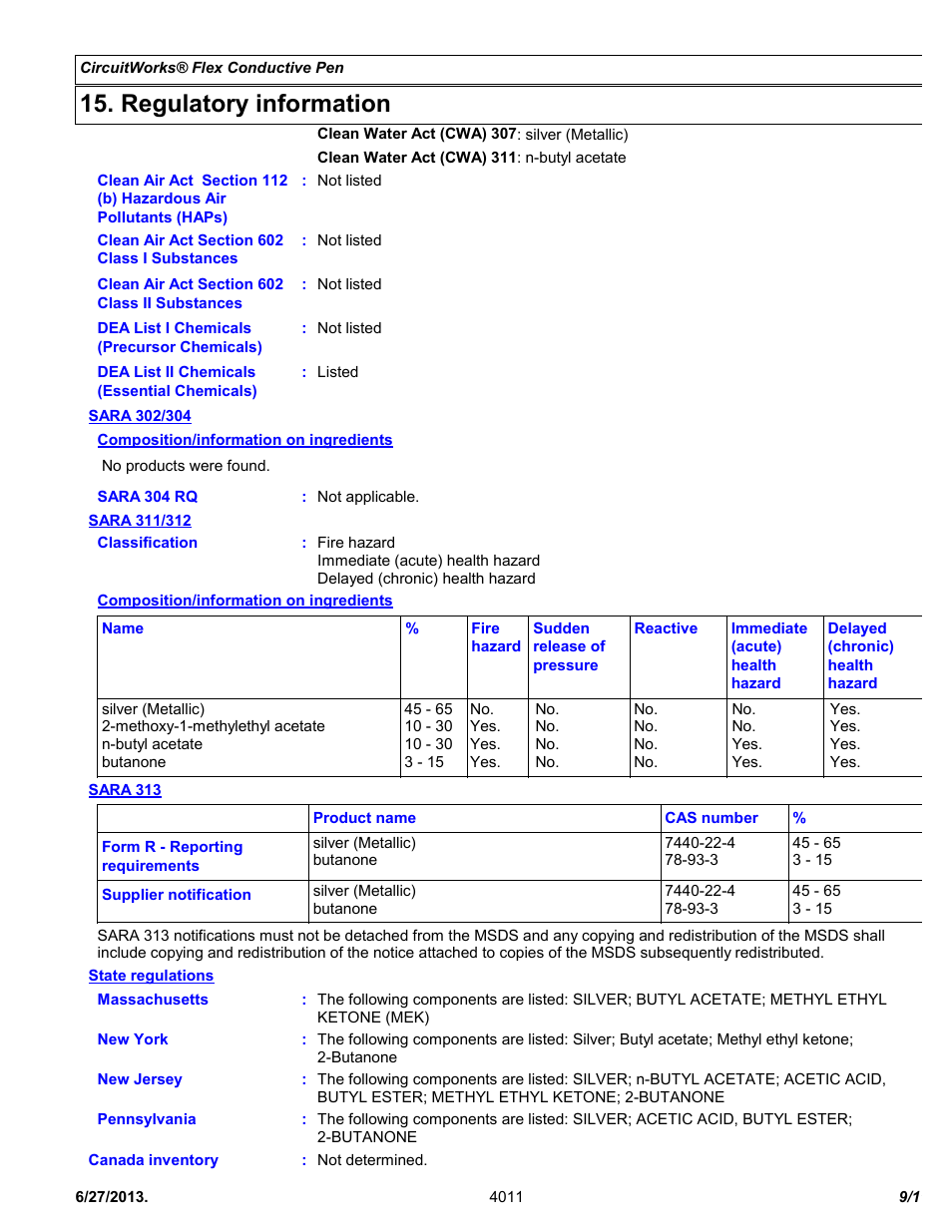 Regulatory information | Chemtronics CircuitWorks® Flex Conductive Pen CW2900 User Manual | Page 9 / 11