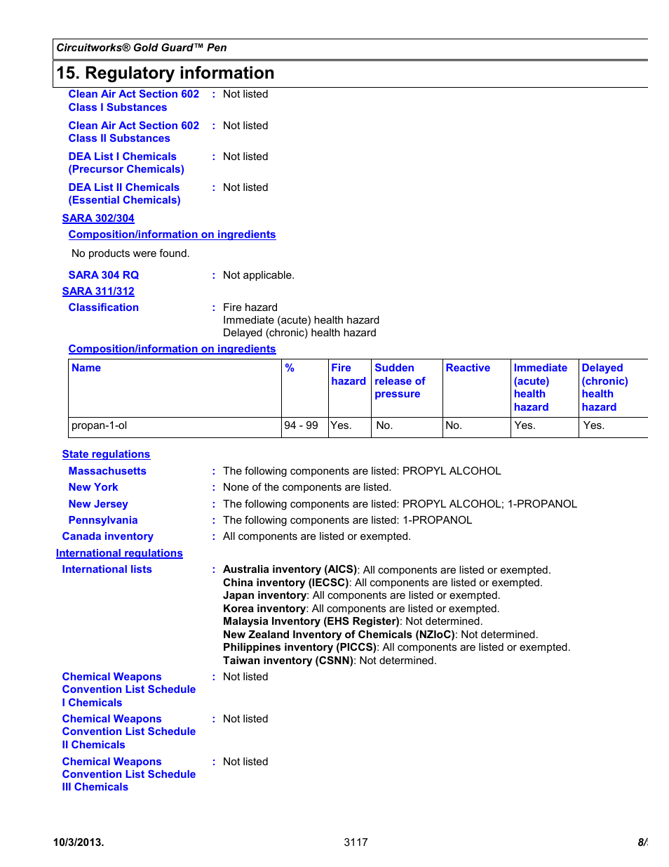Regulatory information | Chemtronics CircuitWorks® Gold Guard™ Pen CW7400 User Manual | Page 8 / 9