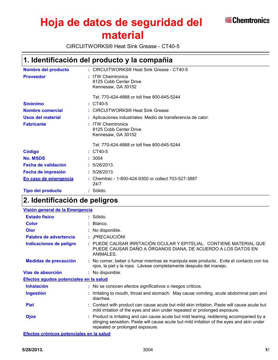 Chemtronics CircuitWorks® Heat Sink Grease CT40-5 User Manual | 9 pages