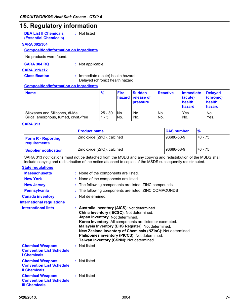 Regulatory information | Chemtronics CircuitWorks® Heat Sink Grease CT40-5 User Manual | Page 7 / 8