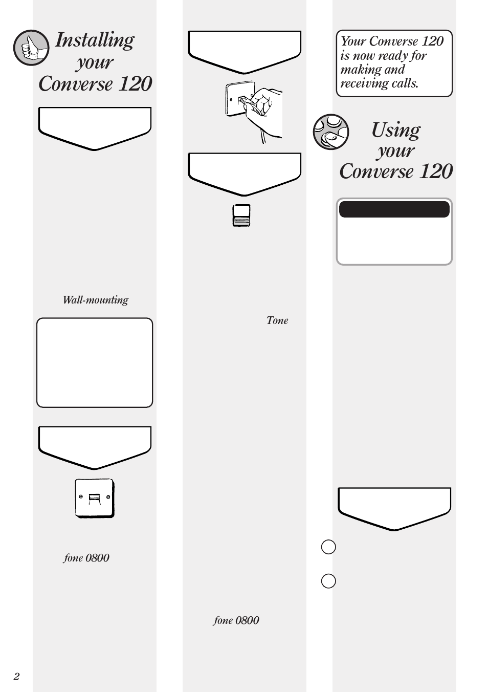 Installing your converse 120, Using your converse 120 | BT 120 User Manual | Page 3 / 6