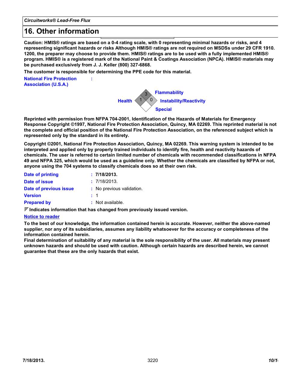 Other information | Chemtronics CircuitWorks® Lead-Free Flux CW3220 User Manual | Page 10 / 10